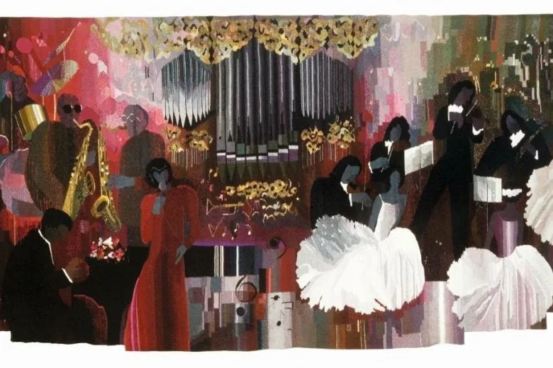 Edīte Pauls-Vīgnere. Ausschnitt aus "Harmonie". 1989. Wolle, Leinen, Gobelin. Sammlung des Museums für dekorative Kunst und Design (DMDM). Pressefoto.